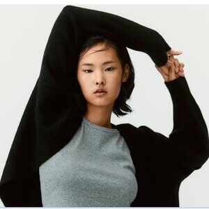 Millau Black Oversized Cable Knit Thick Open Front Long Sweater Cardigan Sz S